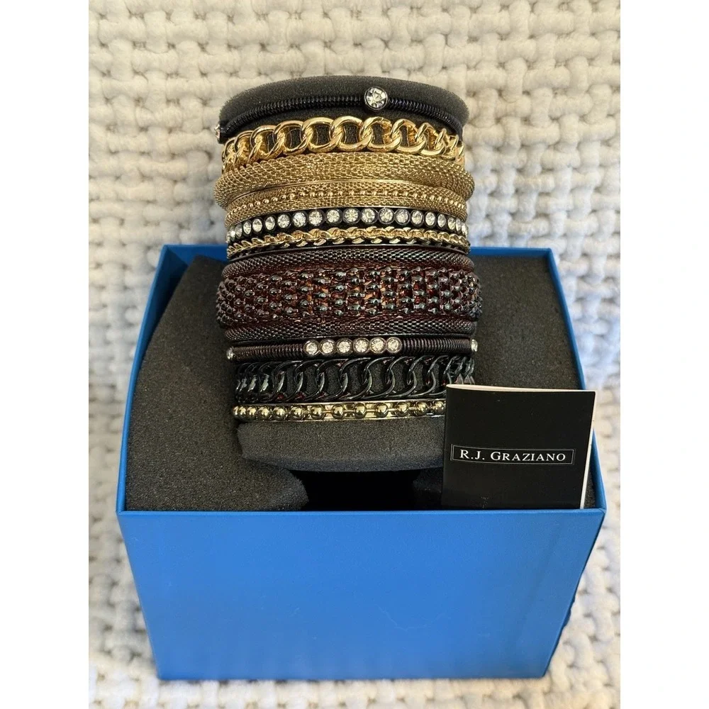 R.J. Graziano Multi-Row Statement Cuff Bracelet Gold & Crystal Accents NIB